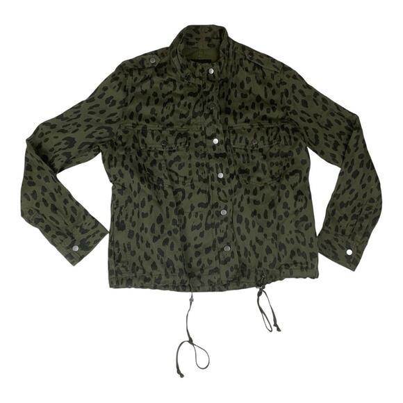 Rails women's Extra small XS green Olive Leopard Print Jacket linen lyocell - Picture 1 of 14